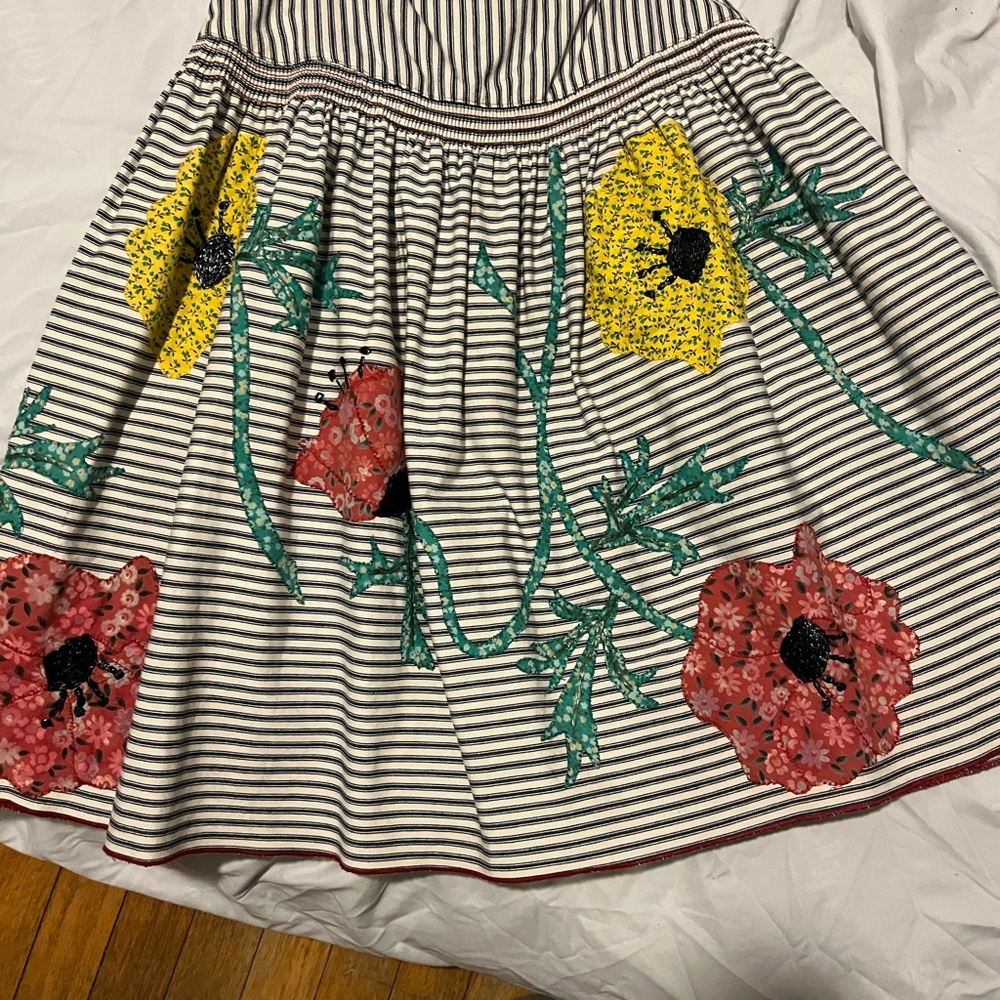 Anna Sui Blue and Pink Embellished A-Line Skirt